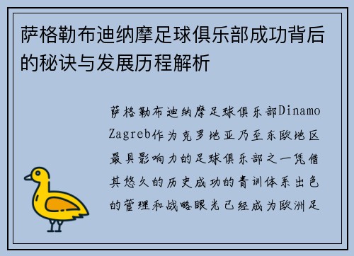 萨格勒布迪纳摩足球俱乐部成功背后的秘诀与发展历程解析